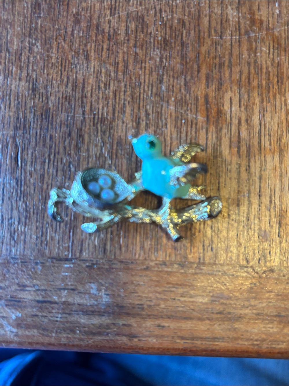 Vintage Gold Bird Brooch with Turquoise Enamel